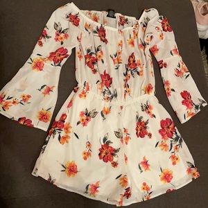 White and floral off the shoulder romper